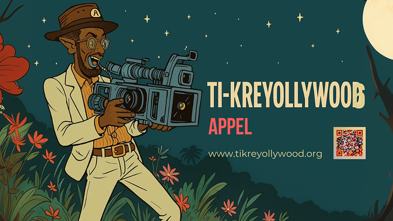 un réalisateur camera au poing dans la campagne tourne un film pour participer aux projections Ti-Kreyollywood